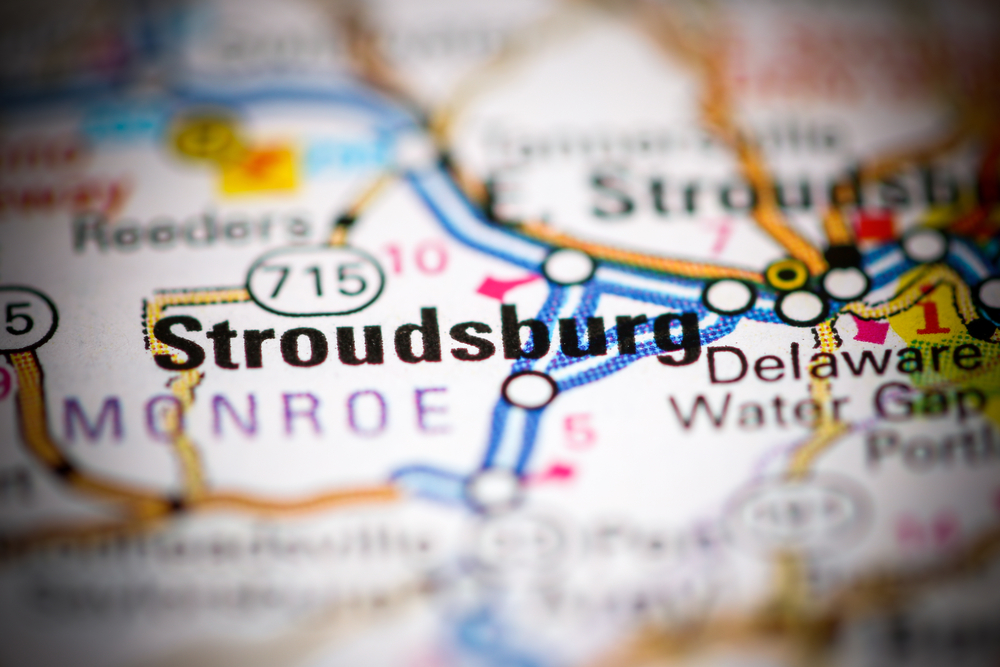words Stroudsburg on a map 