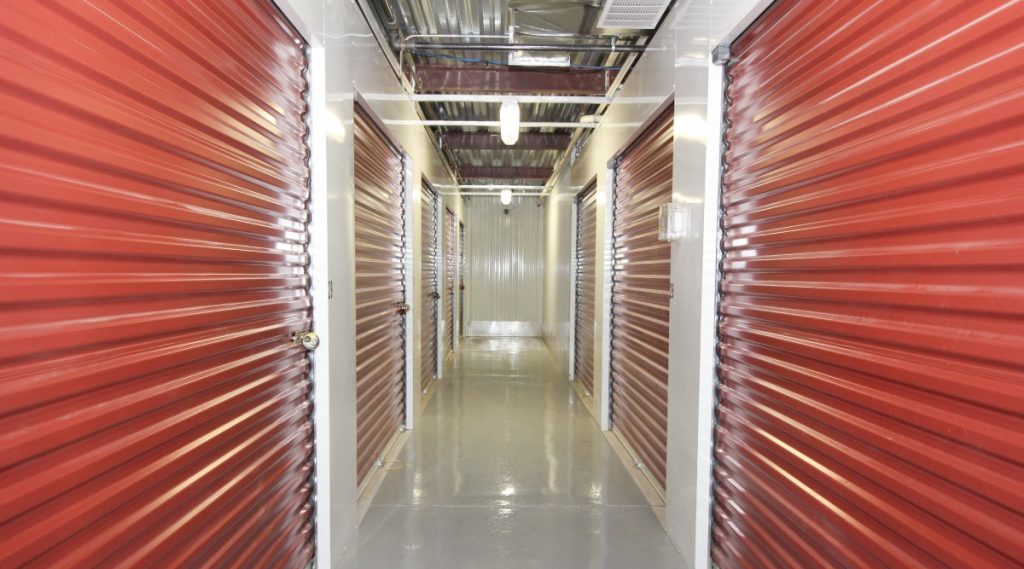 Storage facility hallway with multiple doors